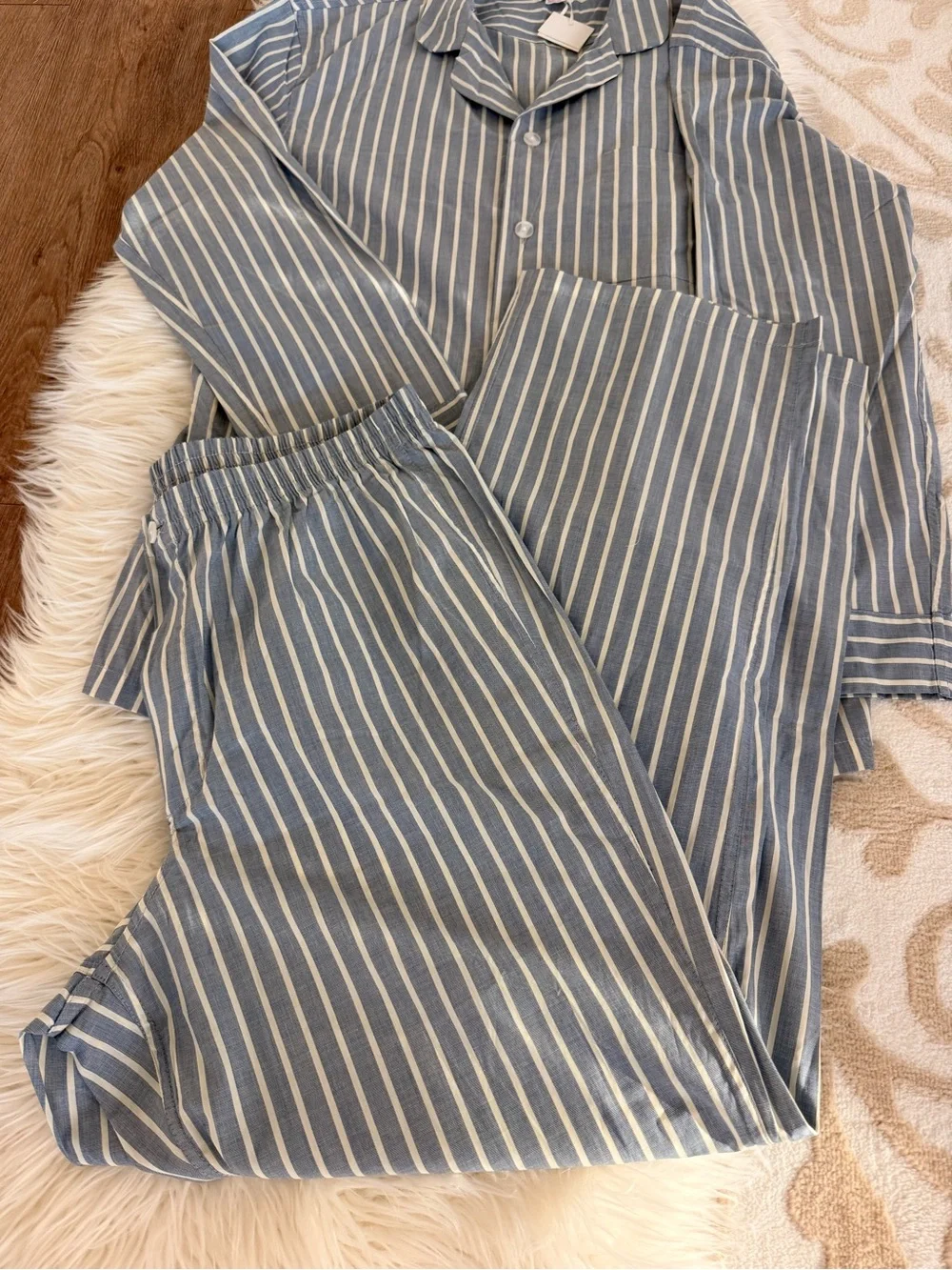 Men's Blue Stripe Pajama Shirt and Pants Set